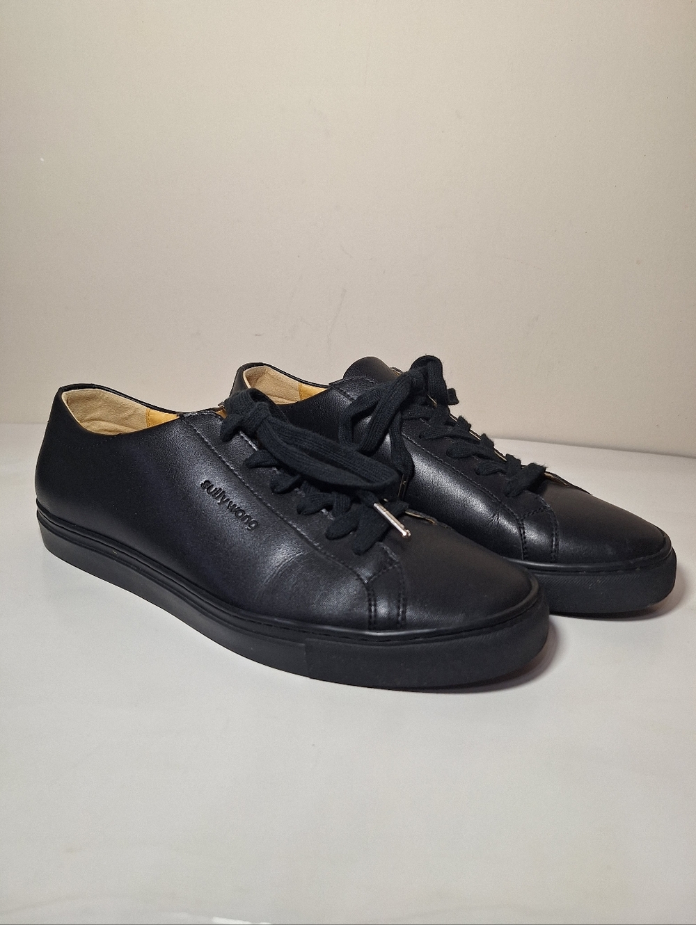 Sully Wong Black Leather Low Top Sneakers Minimalist Streetwear 9
